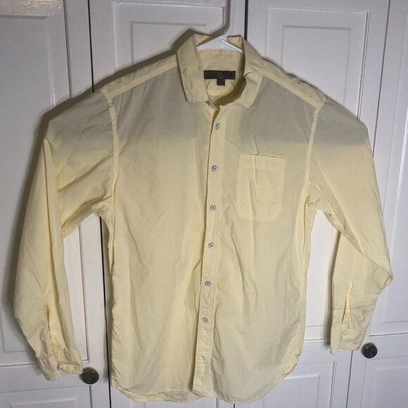 Blue Pronto Uomo Mens Medium Yellow Long Sleeve Button Up Shirt 100% Cotton - Picture 1 of 4